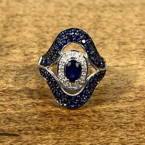 Clyde Duneier CID 14k gold Royal Blue Sapphire & Diamond ring 5.7g Sz 6